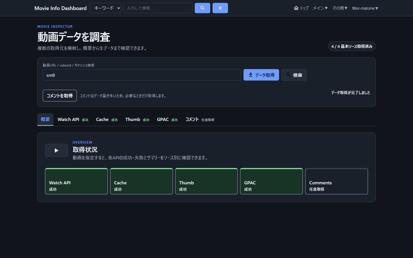 movie-infoの情報源ダッシュボード